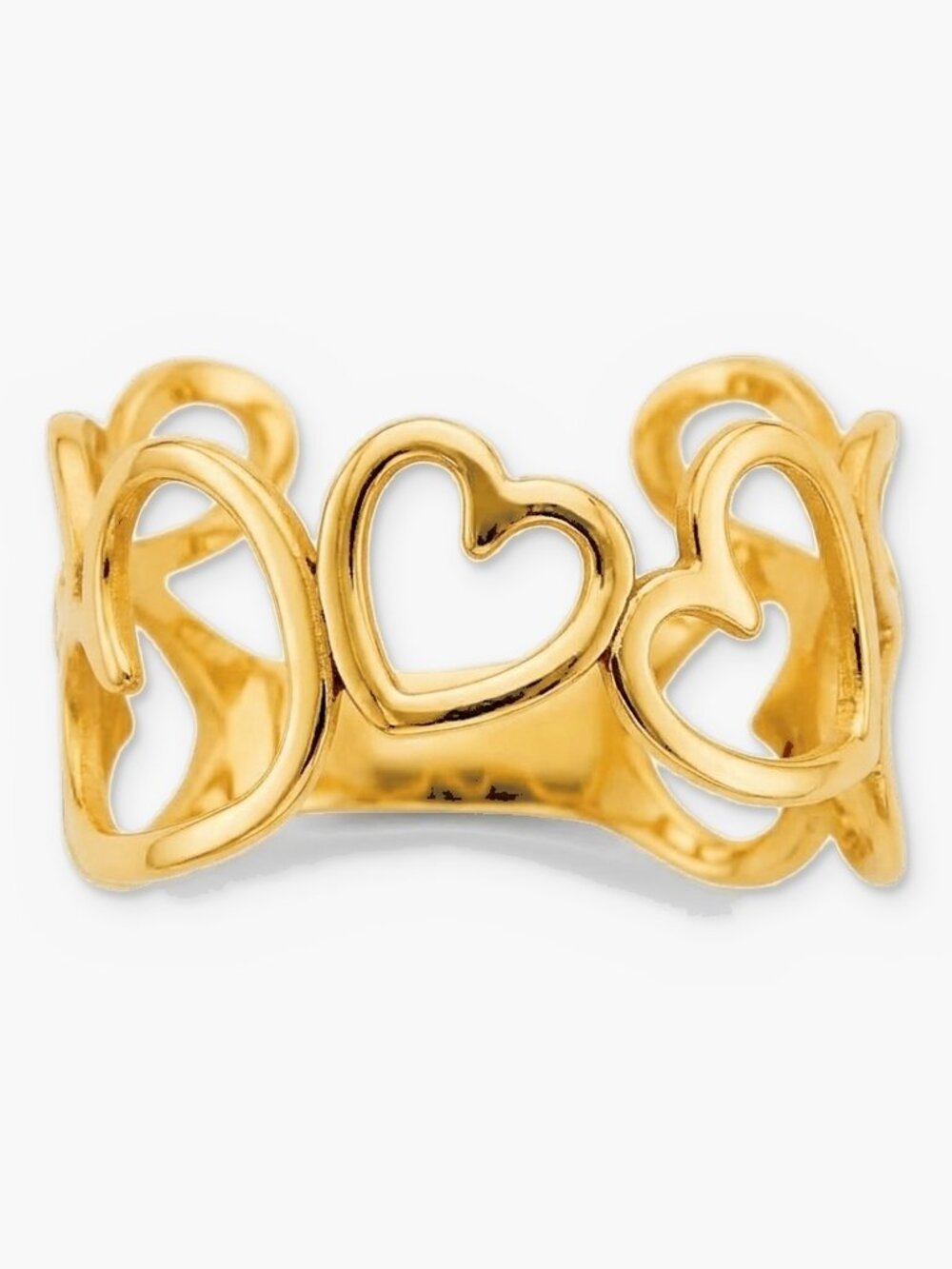 14K Solid Gold Open Heart Band Wide Heart Ring Love Statement Ring